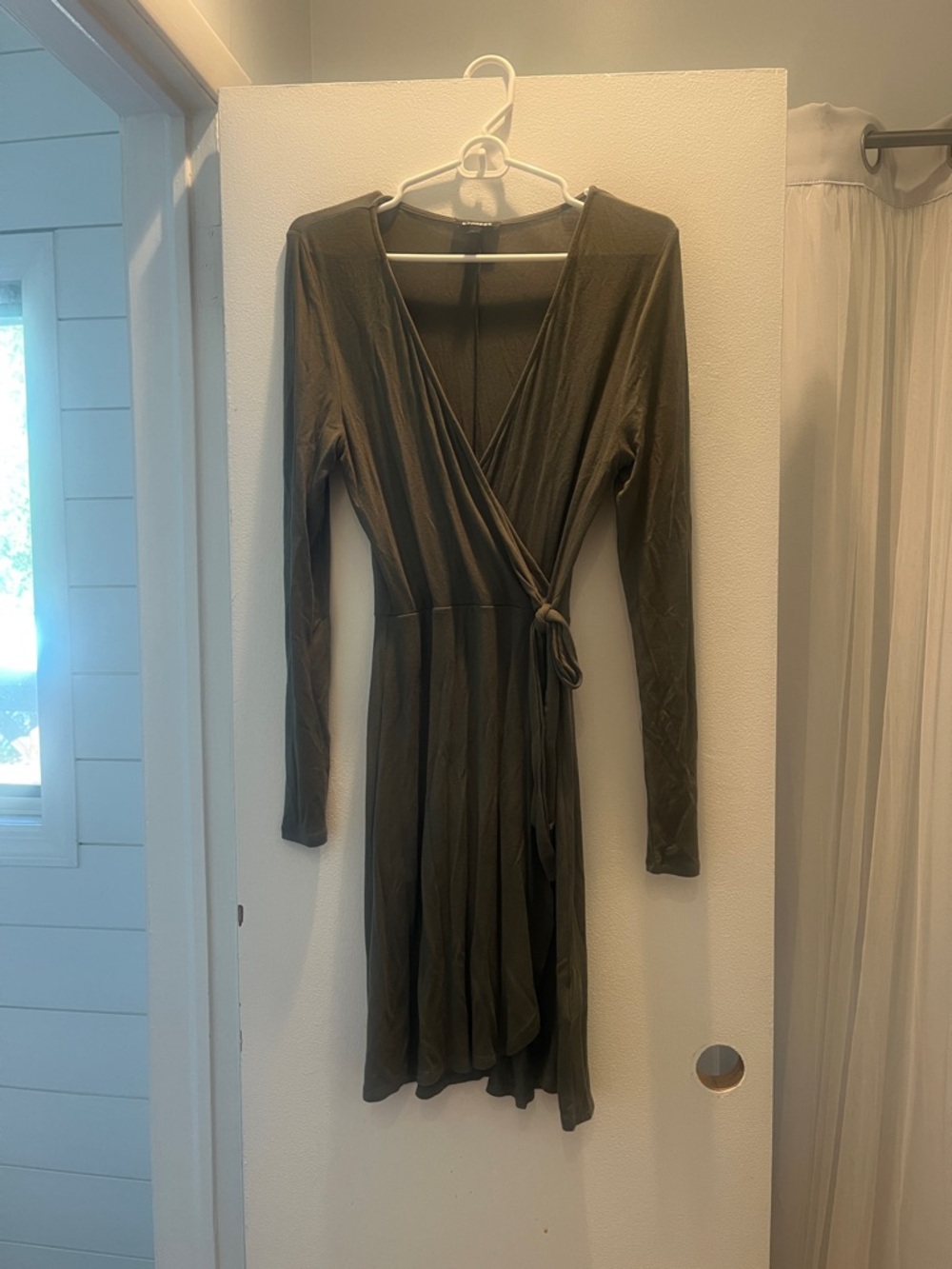 Express Olive Green Long Sleeve Wrap Dress